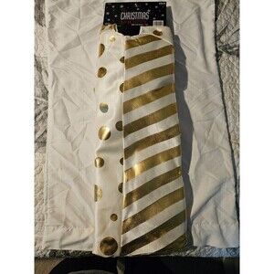 Christmas Tree Skirt 48 inches The Christmas Shoppe Gold Dots & Stripes, NWT